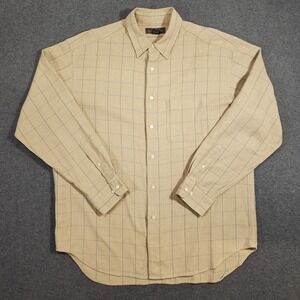Banana Republic Vintage Button Up Shirt Men's XL Tan Wool Rayon Cotton Check